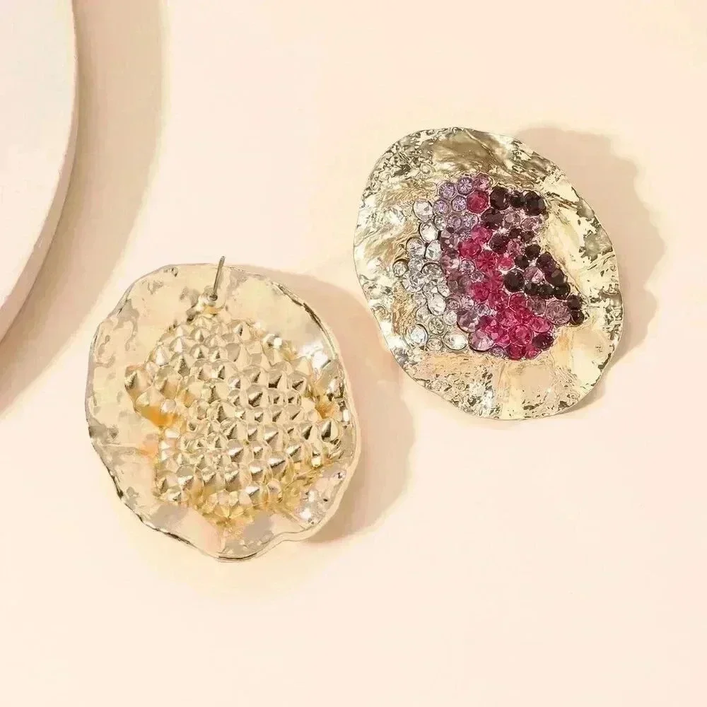 Multicolor Women's Random Color Rhinestone Decor Textured Stud Earring